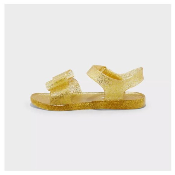 Nwt Cat & Jack clear gold glitter Kate jelly sandals with bow size 11 - Picture 3 of 3